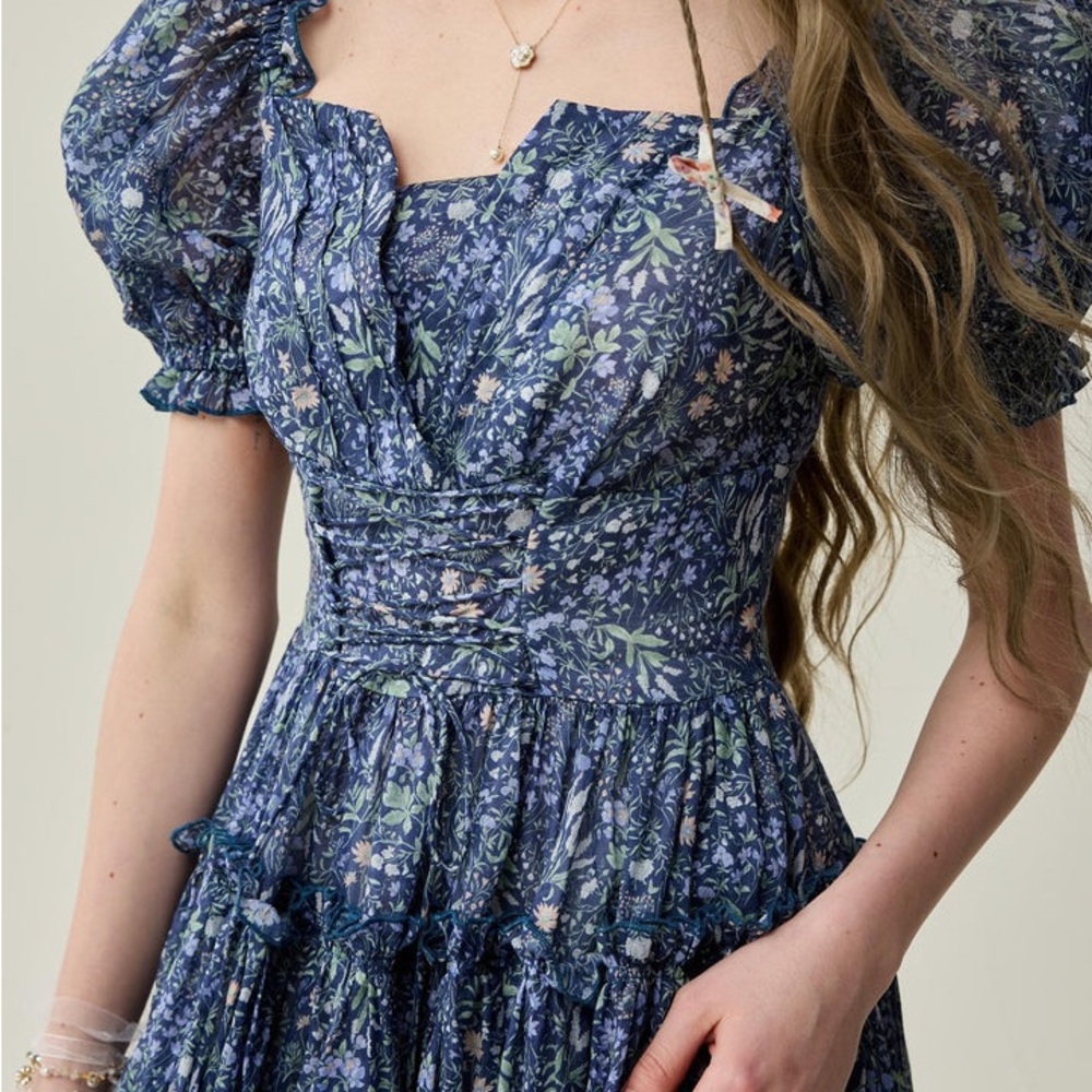 NWOT Linenniave JULIA 35 FLORAL LINEN DRESS Midnight Floral Medium - Picture 6 of 16